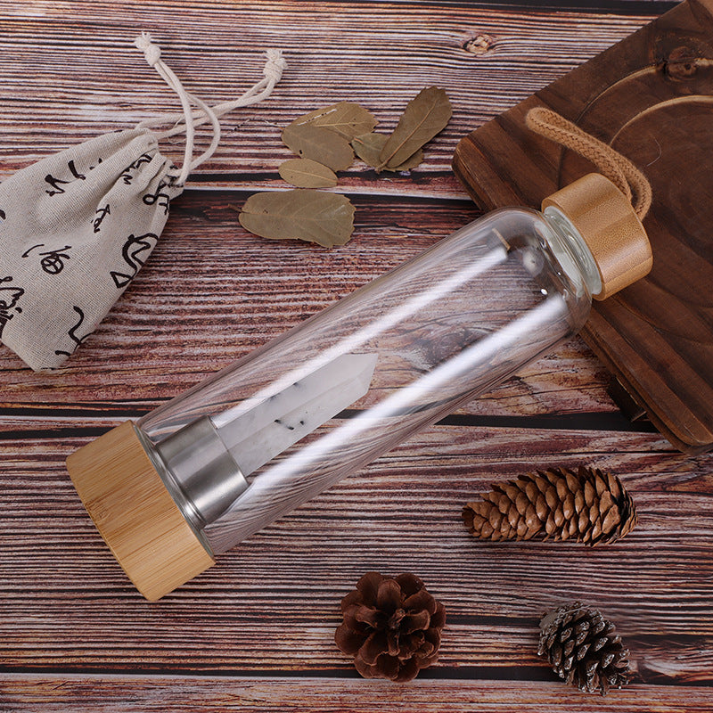 Bamboo Crystal Energy Bottle (borosilicate glass )