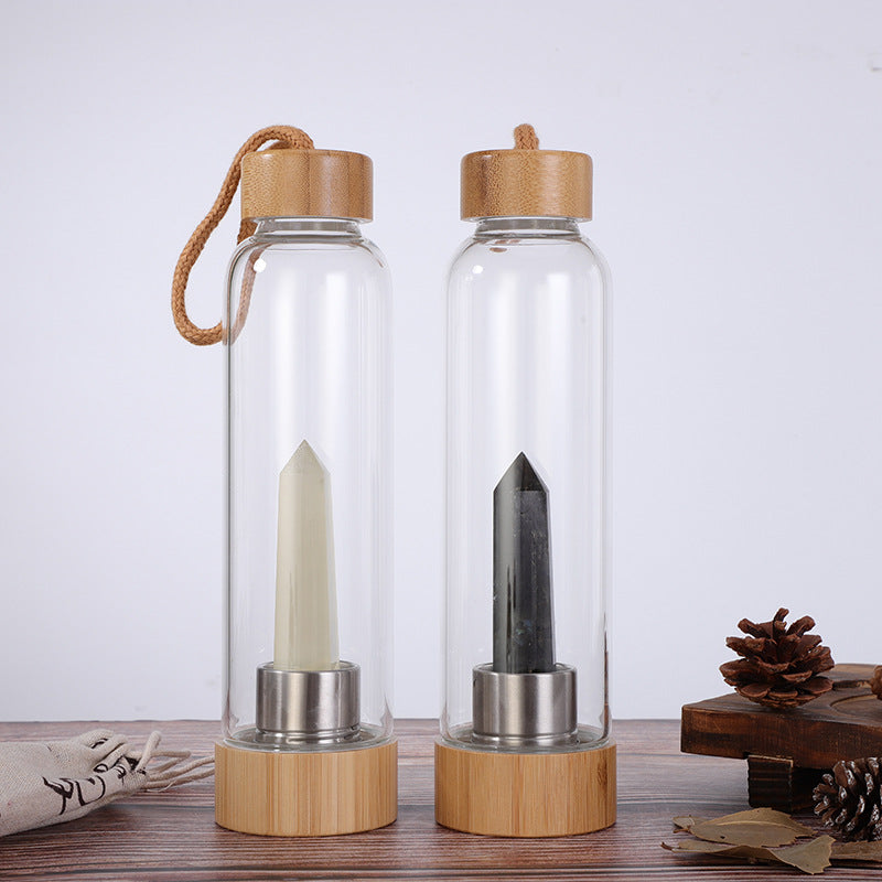 Bamboo Crystal Energy Bottle (borosilicate glass )