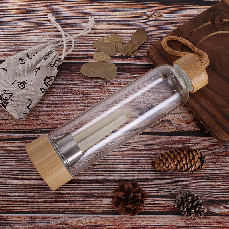 Bamboo Crystal Energy Bottle (borosilicate glass )