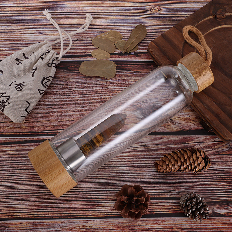 Bamboo Crystal Energy Bottle (borosilicate glass )