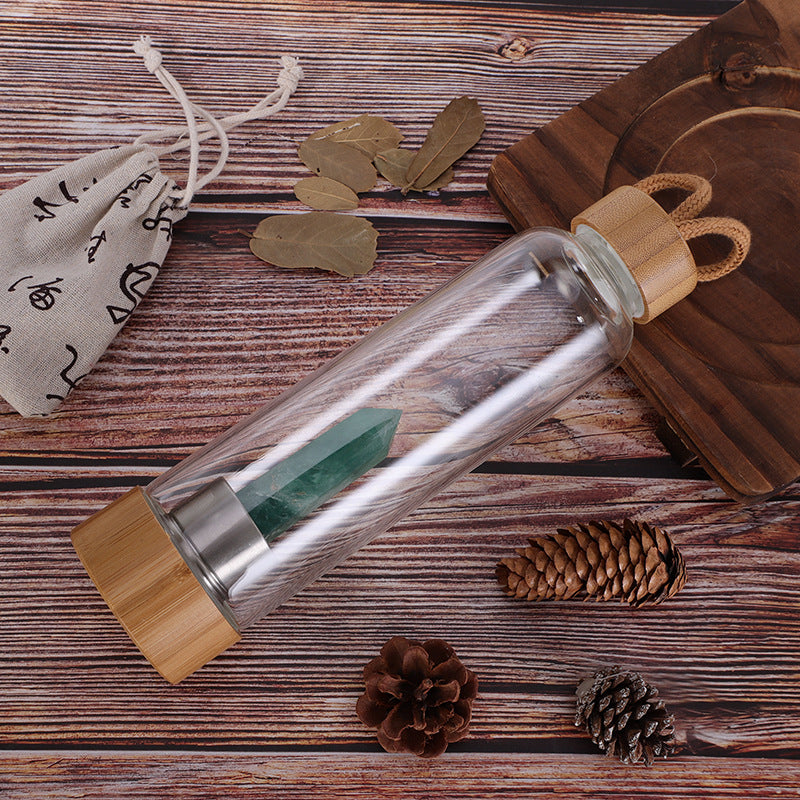 Bamboo Crystal Energy Bottle (borosilicate glass )