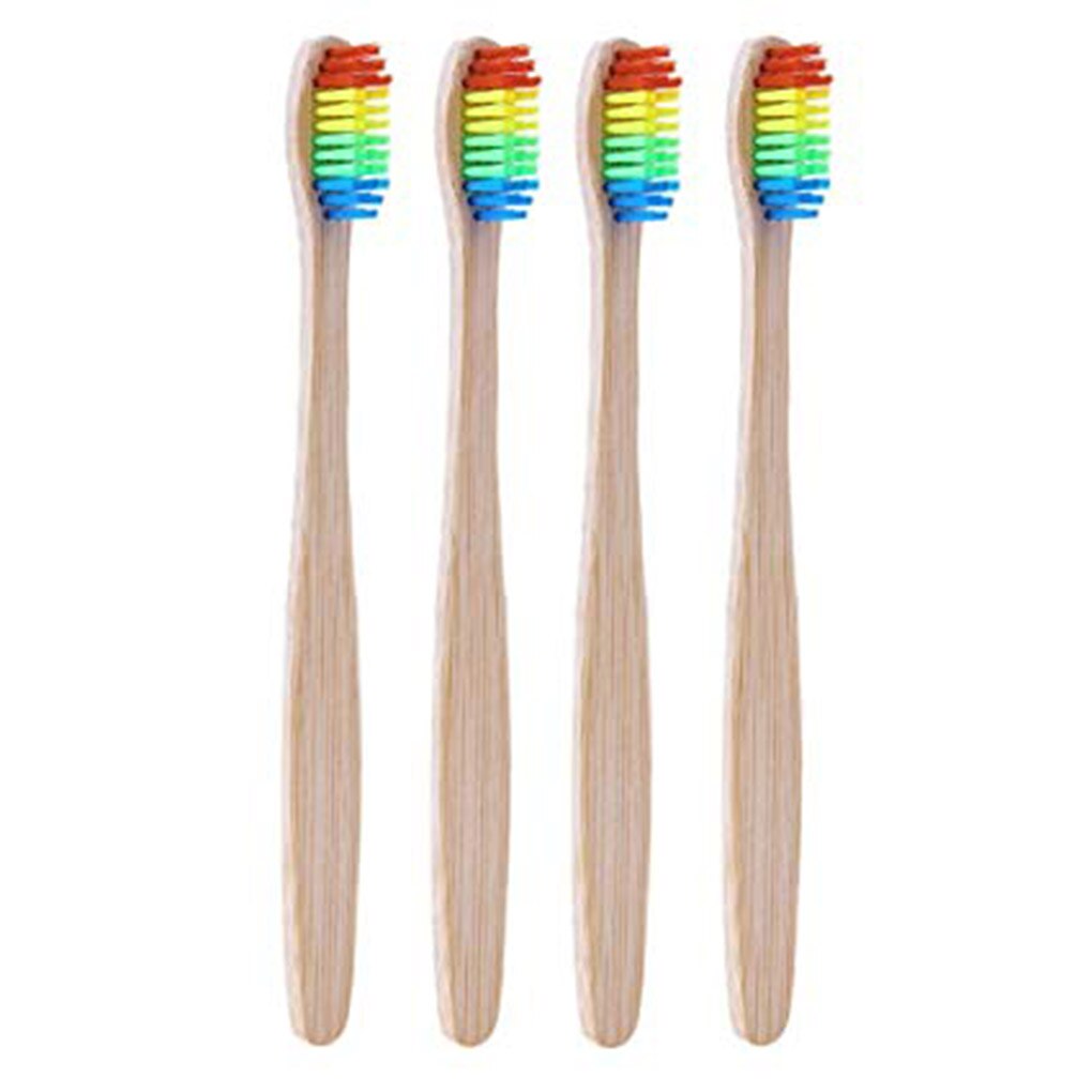 4 PCS plain or Colorful Bristle Bamboo Toothbrush - Soft Bristle