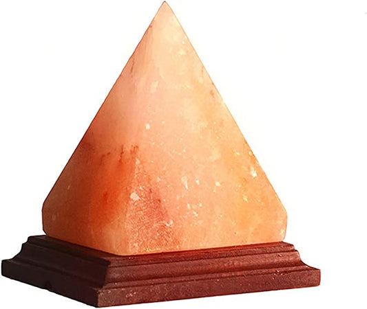 USB Multi color Himalayan Salt Lamp  Pyramid- Real Wood Base